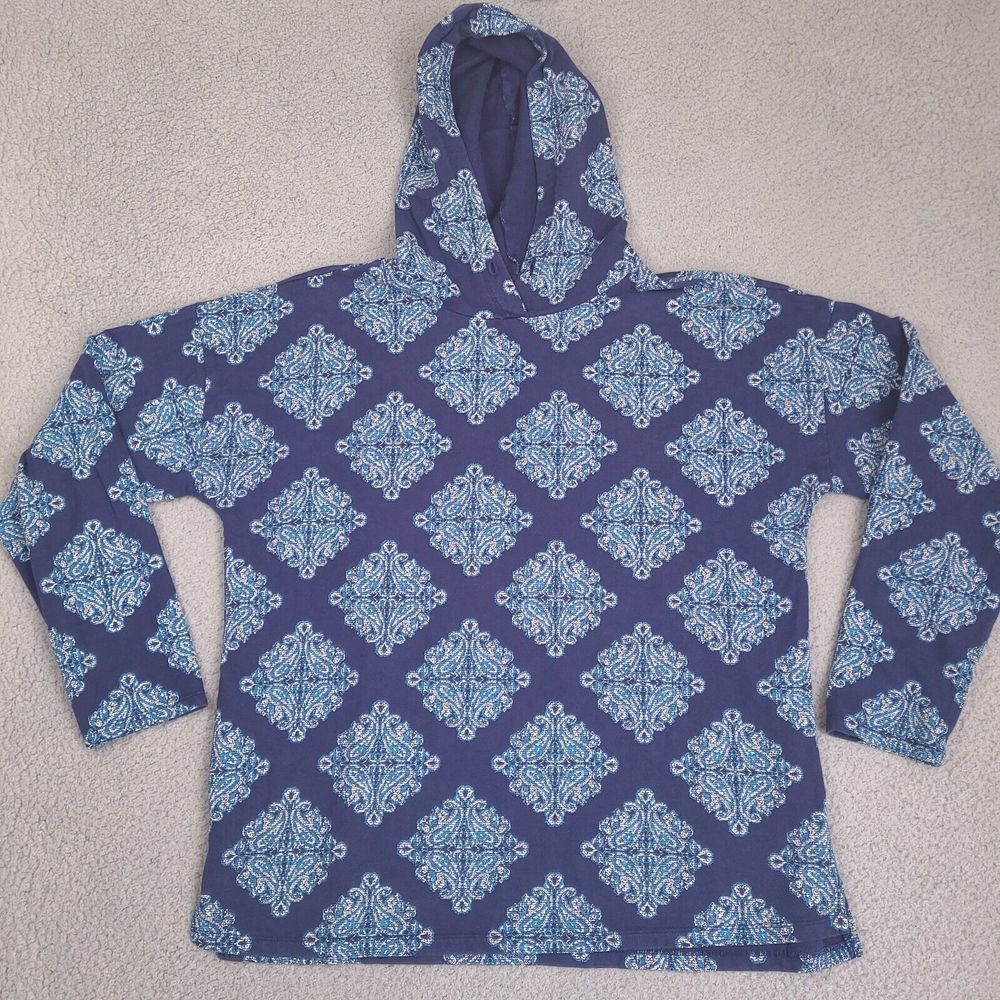 St Johns Bay Sweatshirt Women's Large Blue Paisley Pullover Hoodie